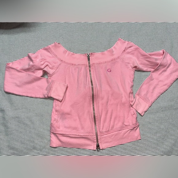 Guess Jeans Y2K Pink Off the Shoulder Zip Jacket - Picture 2 of 3